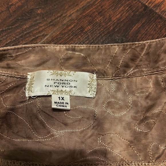 Shannon Ford New York Tan Ombre Silky Short Sleeve Peasant Tunic Top Women 1x - Picture 5 of 8